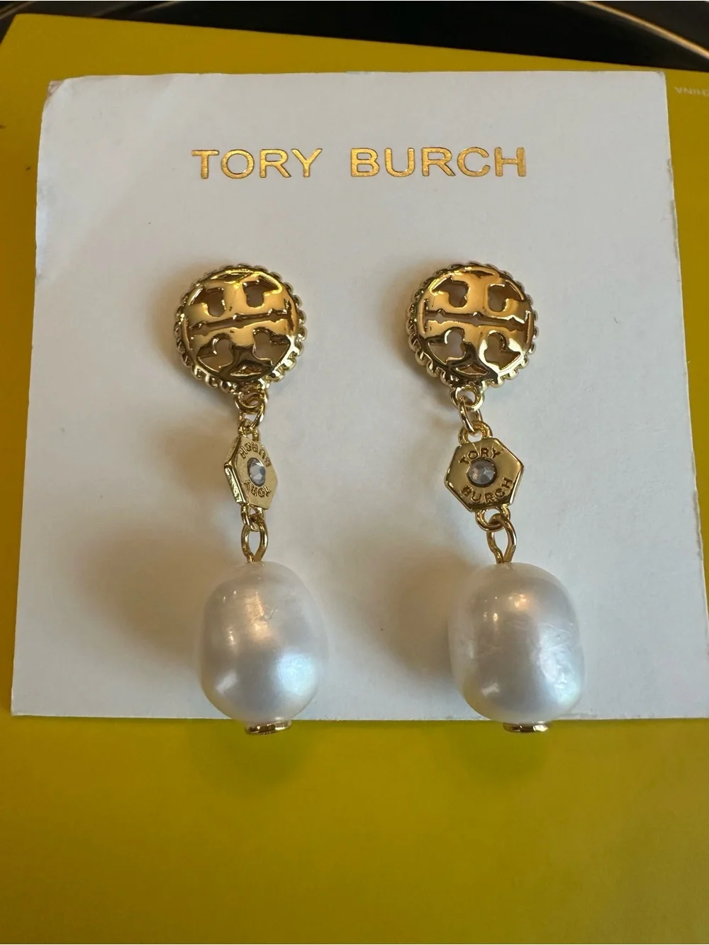 Tory Burch Rope Logo Pearl Drop Dangle Earrings